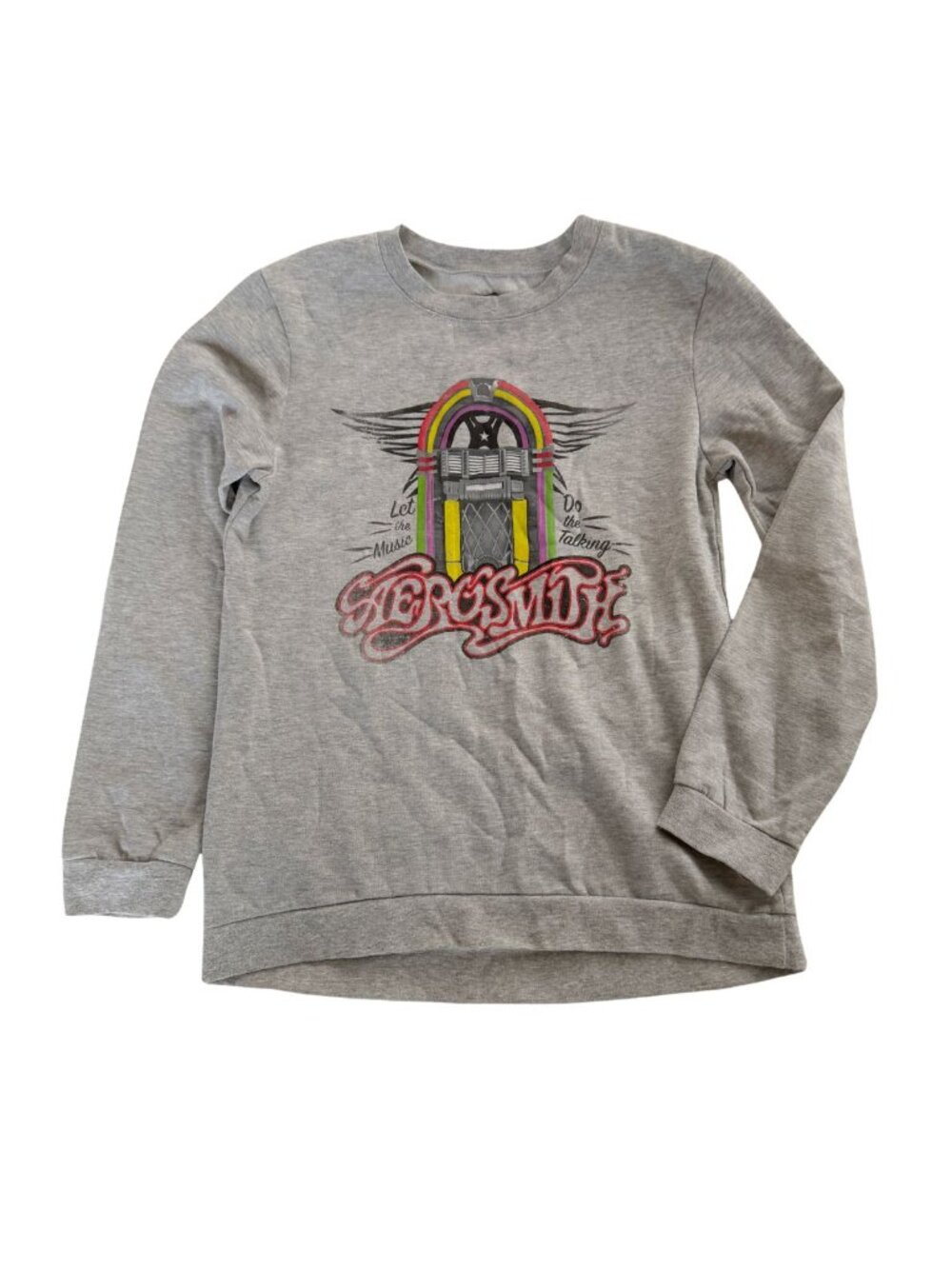 Aerosmith "Let The Music Do The Talking" Graphic Crewneck Sweatshirt - Grey